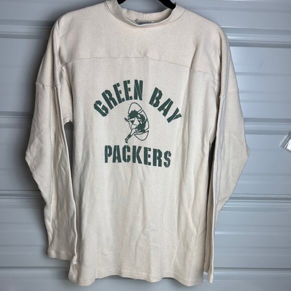 Ebbets Field Flannels Green Bay Packers Cream and Green Long Sleeve Rugby Tee - Picture 1 of 5